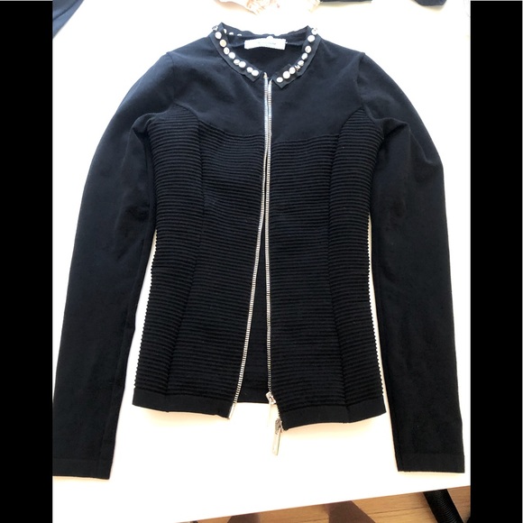 LIKE NEW-Blumarine-Ribbed Cardigan w/Removable Jewel Collar, size Small-Stretchy - Picture 3 of 6